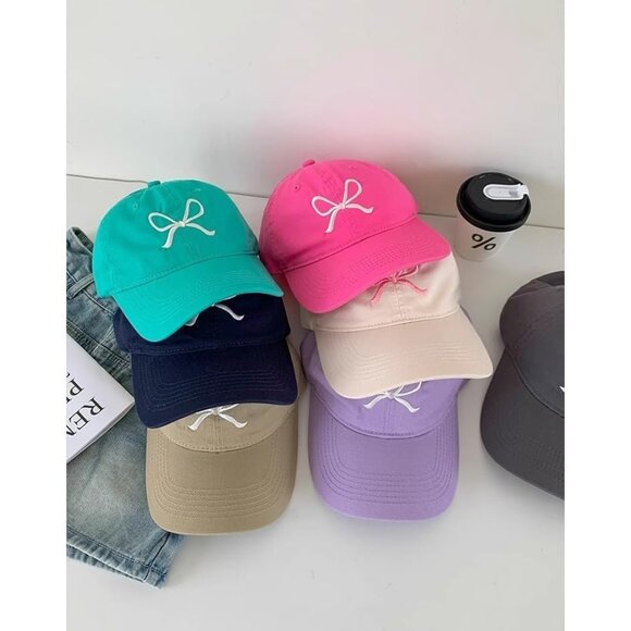 Women's Trendy Bow Fashionable Comfort Cotton Blue Trucker Baseball Sun Hat Cap - Picture 7 of 7